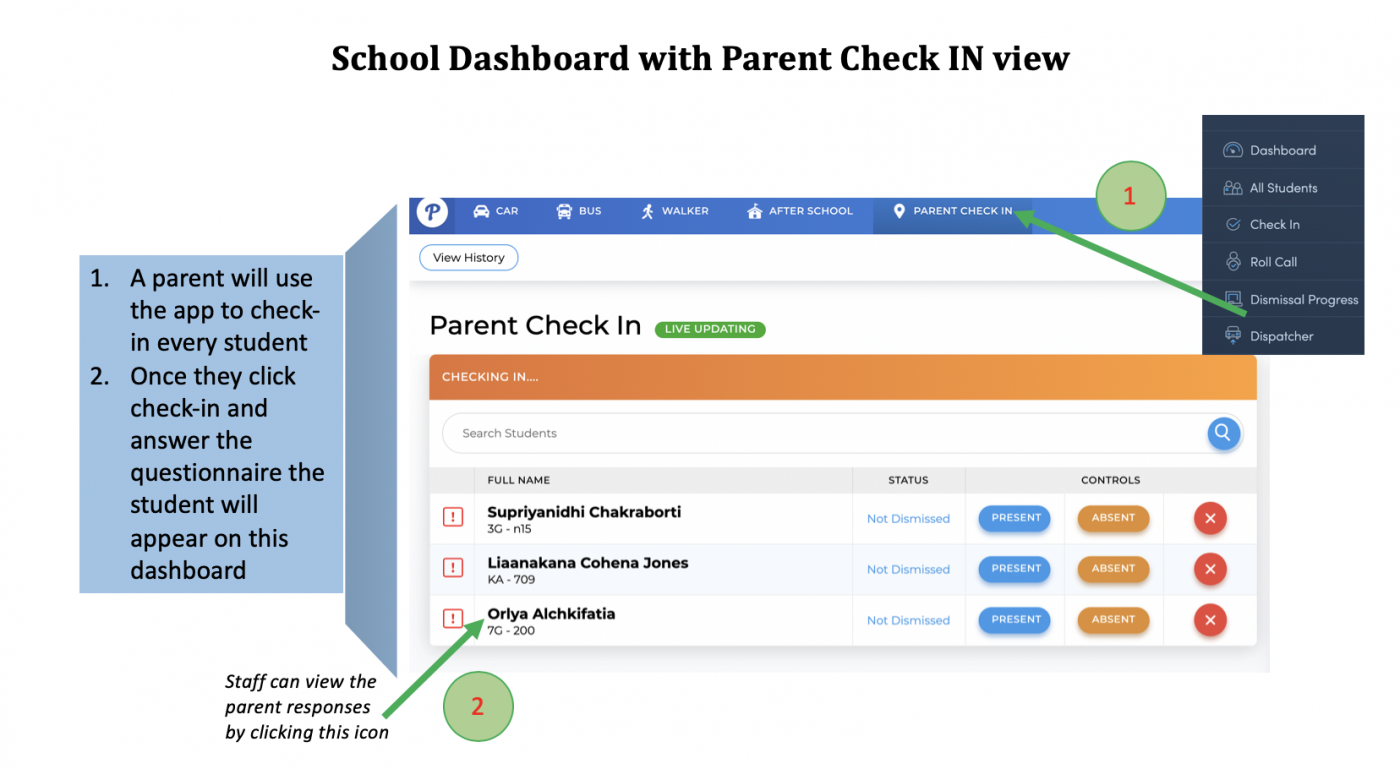 school dashboard for health check-in