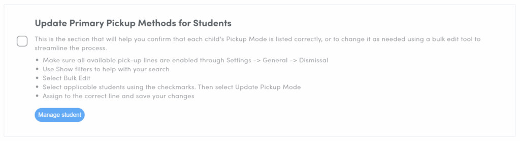 update primary pickup method