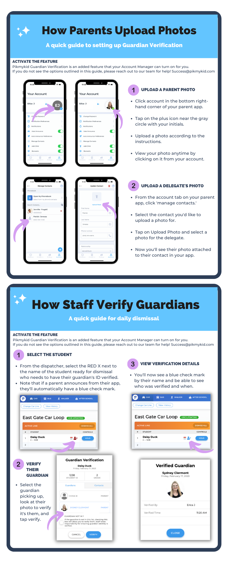 Guardian verification instructions for parents and staff