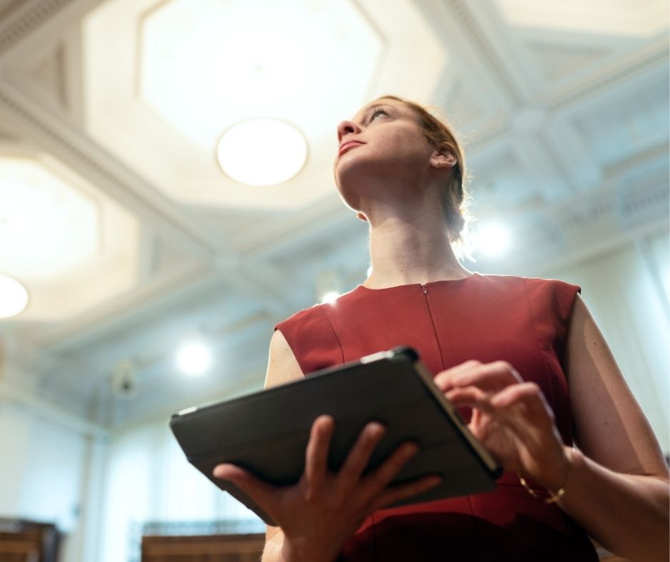 woman gathering information on a tablet