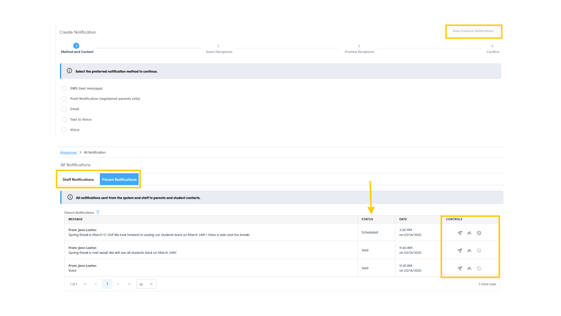 school messaging dashboard