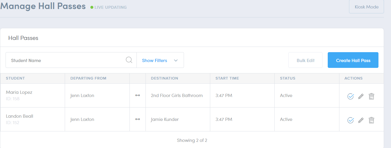manage hall passes