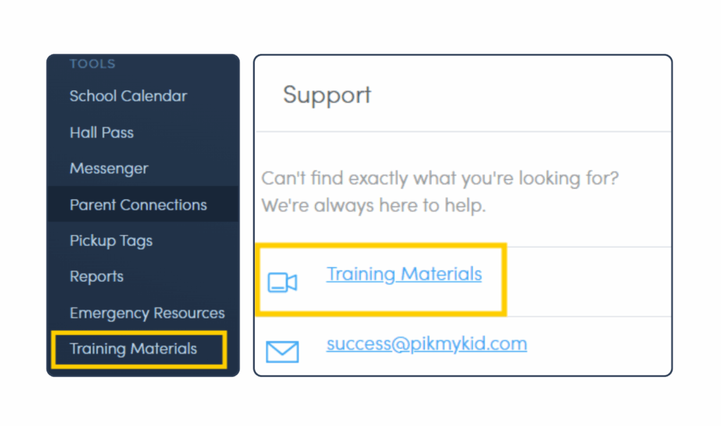 support & training materials