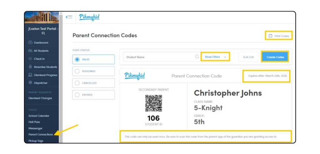 Parent Connection Codes