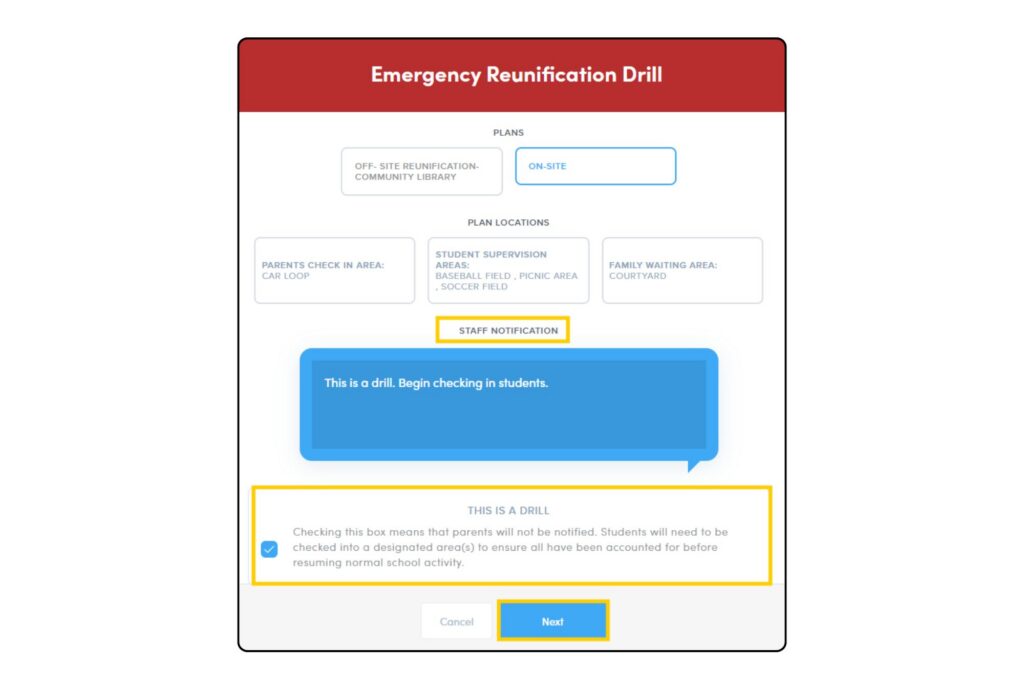 Emergency Reunification Drill