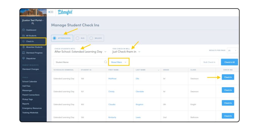 Manage Student Check-Ins