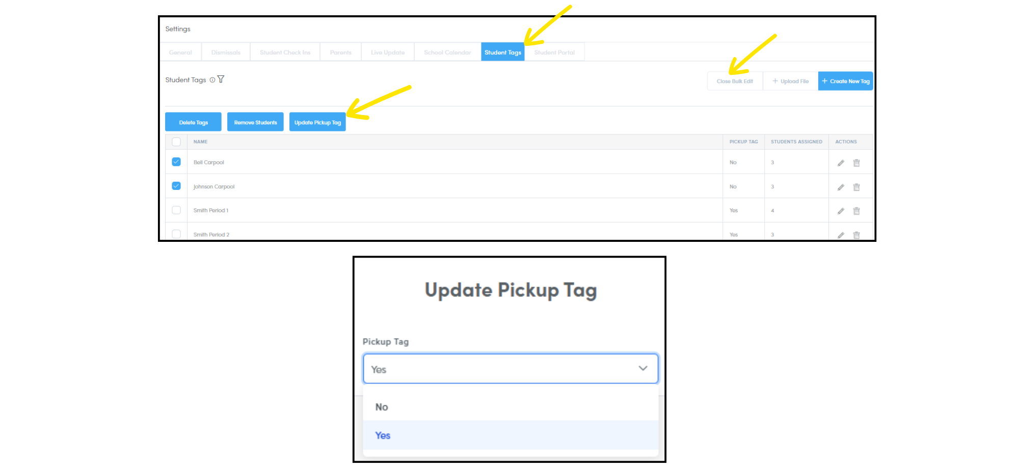 student tags upload
